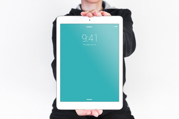 Man Holding Tablet Mockup Psd