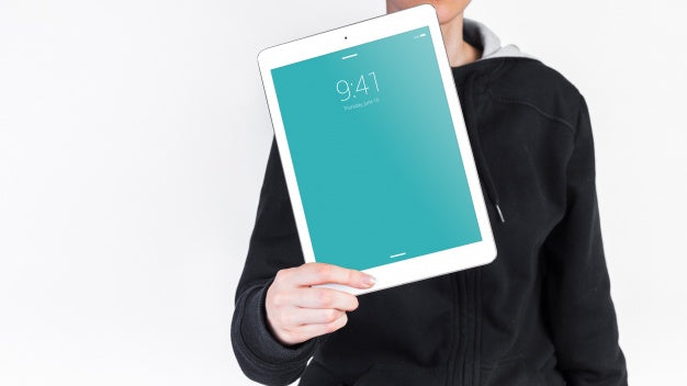 Man Holding Tablet Mockup Psd