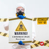 Man In Protection Suit Holding A Warning Coronavirus Mock-Up Psd