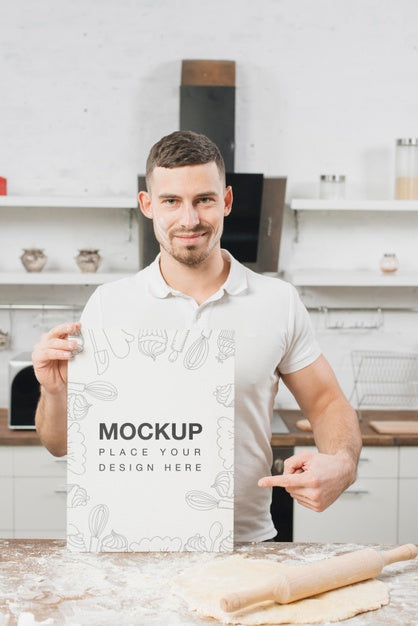 Man In The Kitchen With Rolling Pin And Dough Psd
