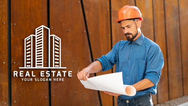 Man Looking At Plans With Hard Hat Psd