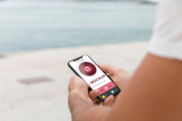 Man On Street Reading Online On Phone Psd