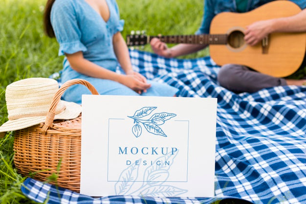 Man Playing Guitar Picnic Mock-Up Psd