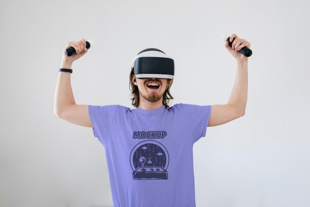 Man Playing Video Games At Home With Vr Headset Psd