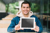 Man Presenting Tablet Mockup Psd