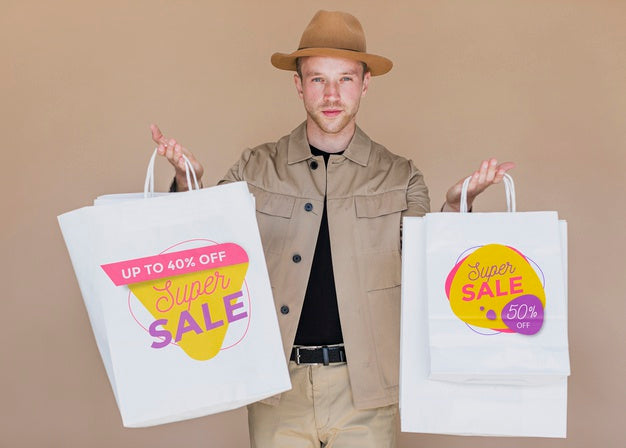 Man Shopping On Sales Campaign Psd