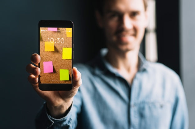 Man Showing Smartphone Template Psd