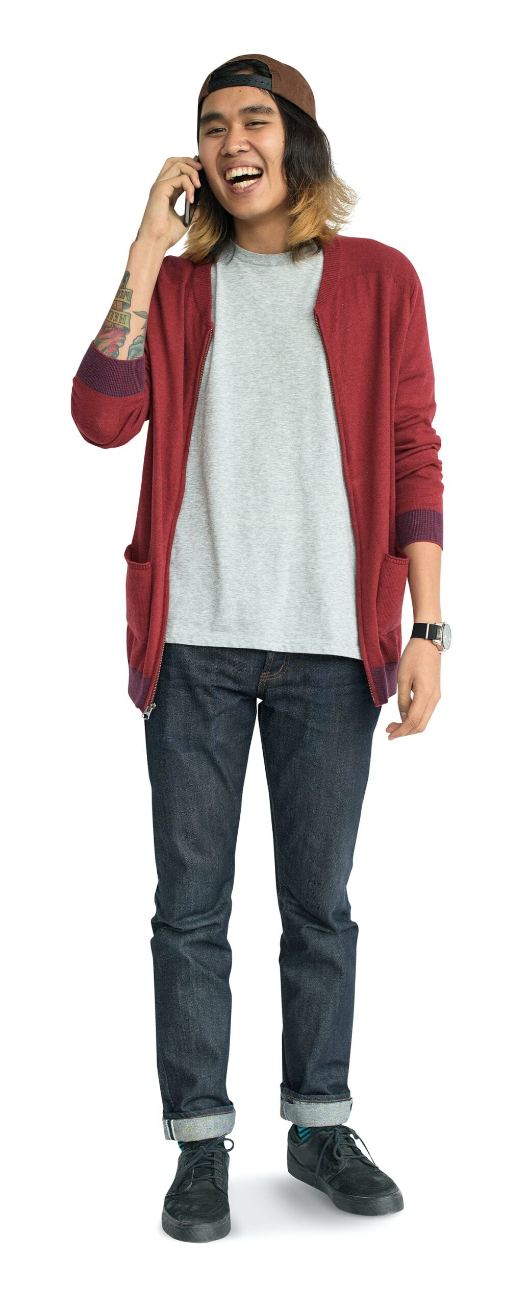 Man Smiling Happiness Mobile Phone Telecommunication