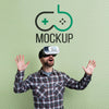 Man Using A Virtual Reality Headset Medium Shot Mock-Up Psd