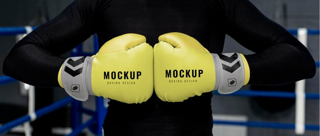 Man Wearing Boxing Gloves Mock-Up For Training Psd