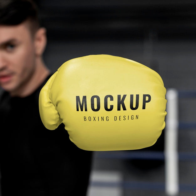 Man Wearing Boxing Gloves Mock-Up For Training Psd