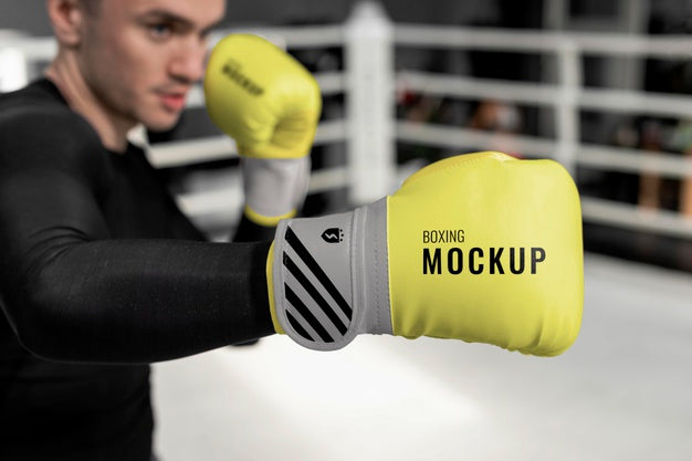 Man Wearing Boxing Gloves Mock-Up For Training Psd