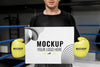 Man Wearing Boxing Gloves Mock-Up For Training Psd