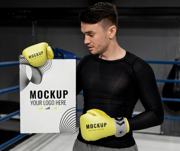 Man Wearing Boxing Gloves Mock-Up For Training Psd