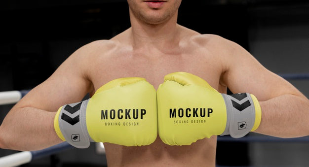 Man Wearing Boxing Gloves Mock-Up For Training Psd