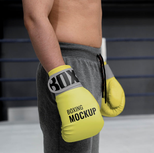 Man Wearing Boxing Gloves Mock-Up Psd
