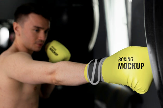 Man Wearing Boxing Gloves Mock-Up Psd