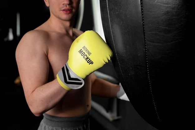 Man Wearing Boxing Gloves Mock-Up Psd