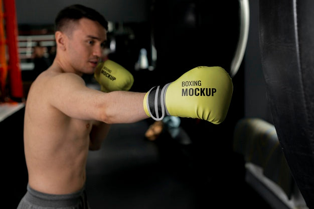 Man Wearing Boxing Gloves Mock-Up Psd