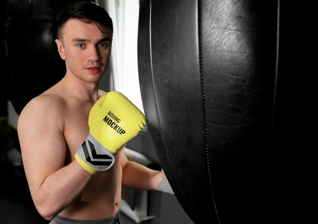 Man Wearing Boxing Gloves Mock-Up Psd