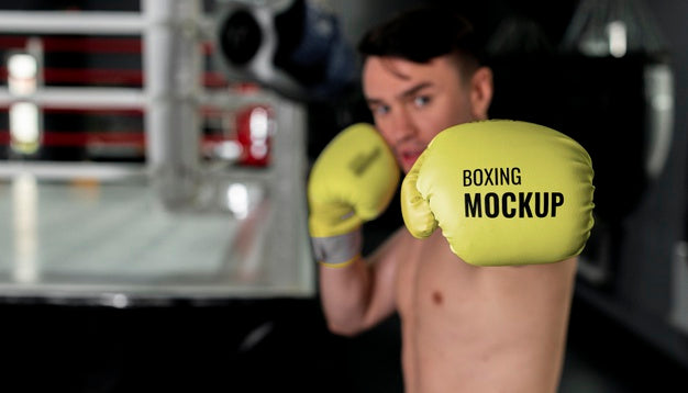 Man Wearing Boxing Gloves Mock-Up Psd