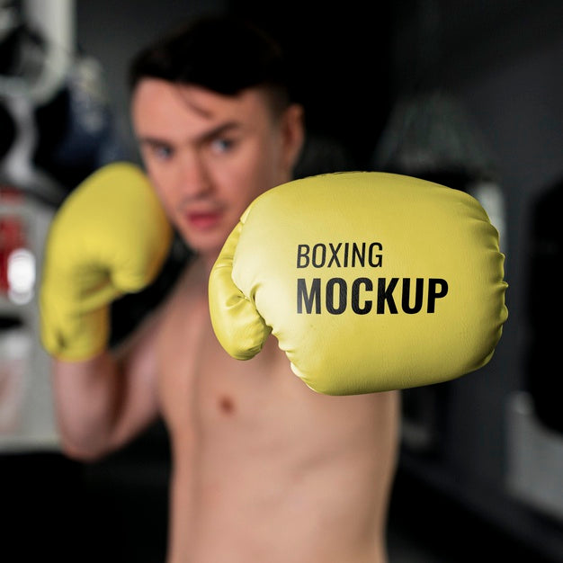 Man Wearing Boxing Gloves Mock-Up Psd