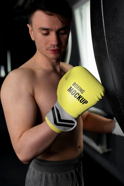 Man Wearing Boxing Gloves Mock-Up Psd