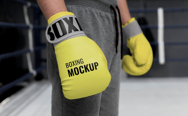 Man Wearing Boxing Gloves Mock-Up Psd