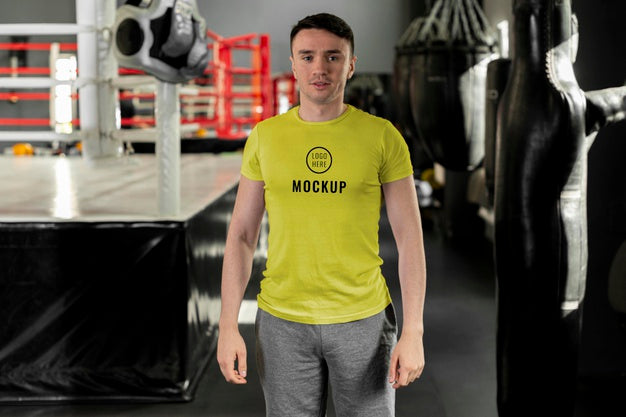 Man Wearing Boxing T-Shirt Mock-Up Psd