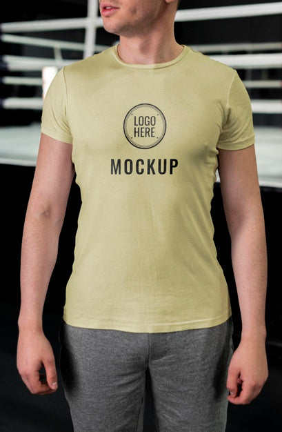 Man Wearing Boxing T-Shirt Mock-Up Psd