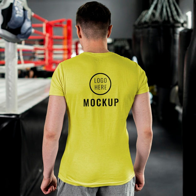 Man Wearing Boxing T-Shirt Mock-Up Psd