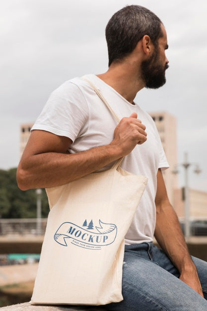 Man With Bag Mock-Up Concept Psd