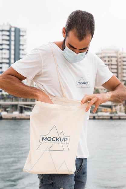 Man With Bag Mock-Up Concept Psd