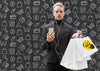 Man With Mobile In Hand And Shopping Bags Psd