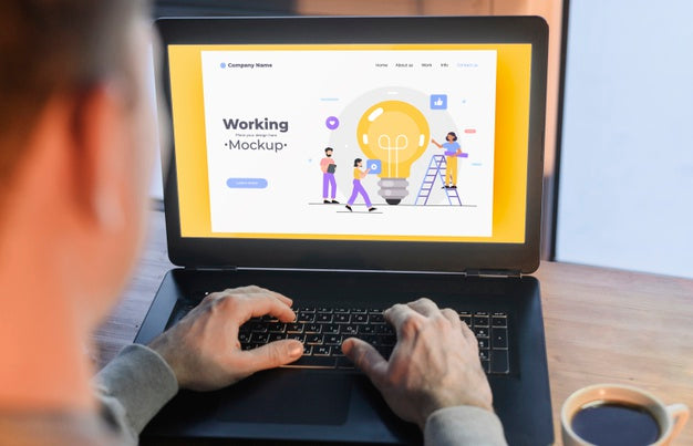 Man Working From Home On Laptop Psd