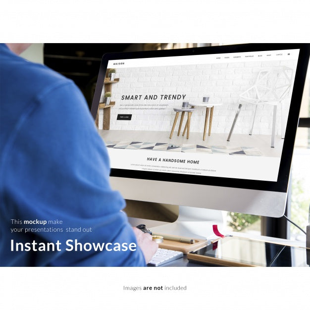 Man Working On Computer Mock Up Psd