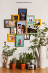 Many Frames On Wall With Floral Decoration Psd