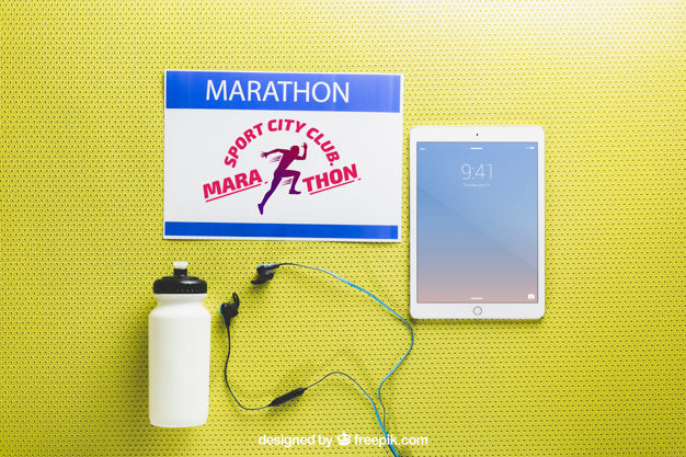 Marathon Mockup With Tablet Psd