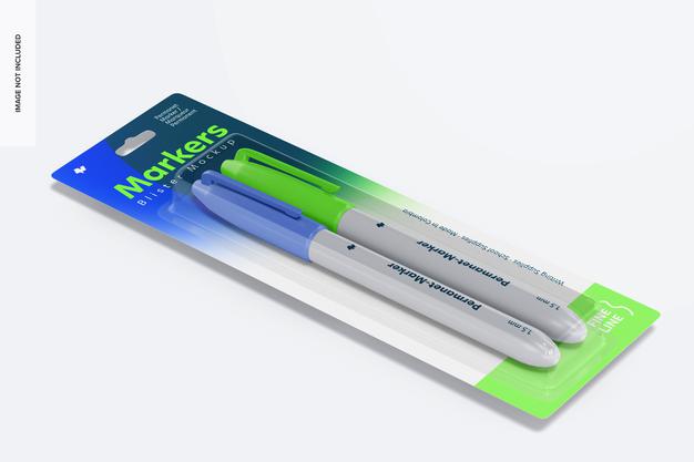 Markers Blister Mockup, Perspective Psd