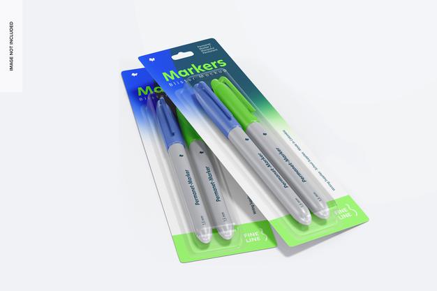Markers Blisters Mockup, Perspective Psd