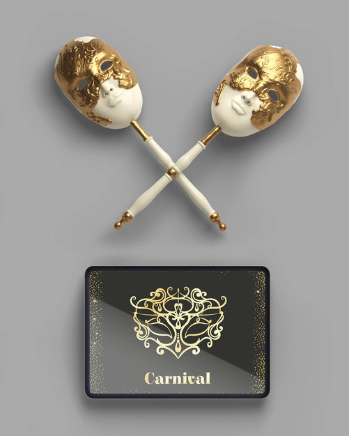 Masks On Sticks And Digital Tablet Mock-Up Psd
