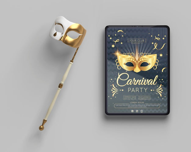 Masquerade Party Mock-Up And Mask On Stick Psd