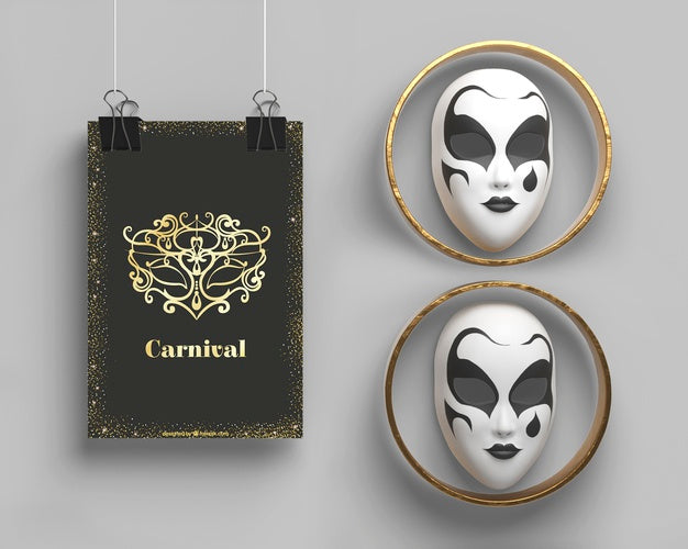 Masquerade Party Mock-Up And Masks In Rings Psd