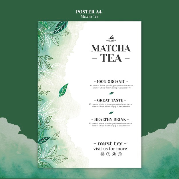 Matcha Tea Poster Concept Mock-Up Psd