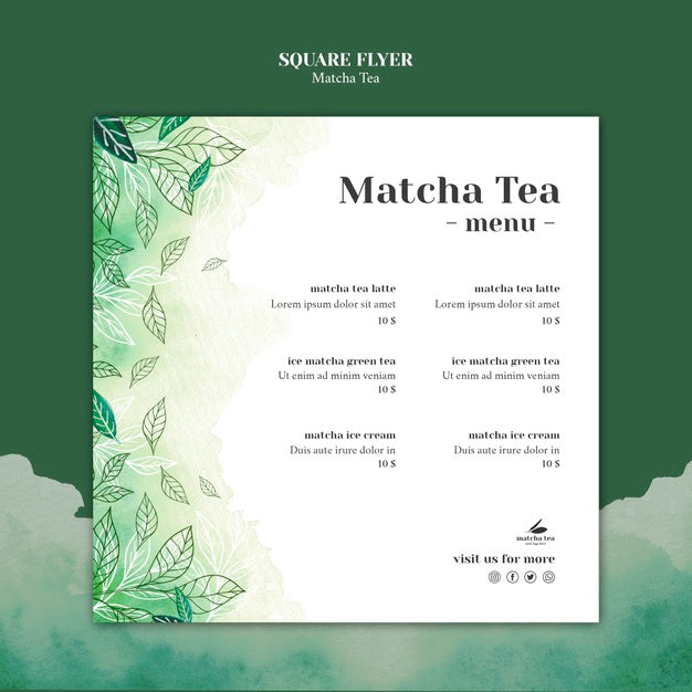 Matcha Tea Square Flyer Concept Mock-Up Psd
