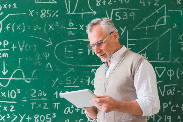 Math Teacher Holding White Tablet Psd