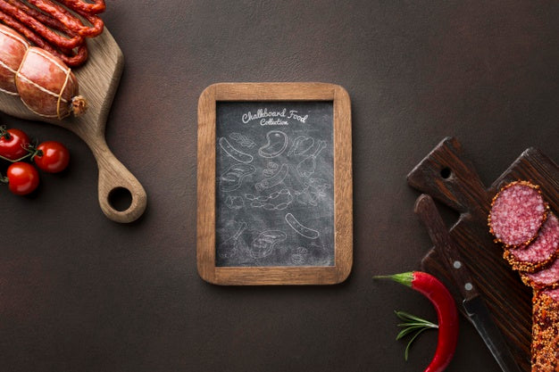 Meat Products With Blackboard Mock-Up Psd