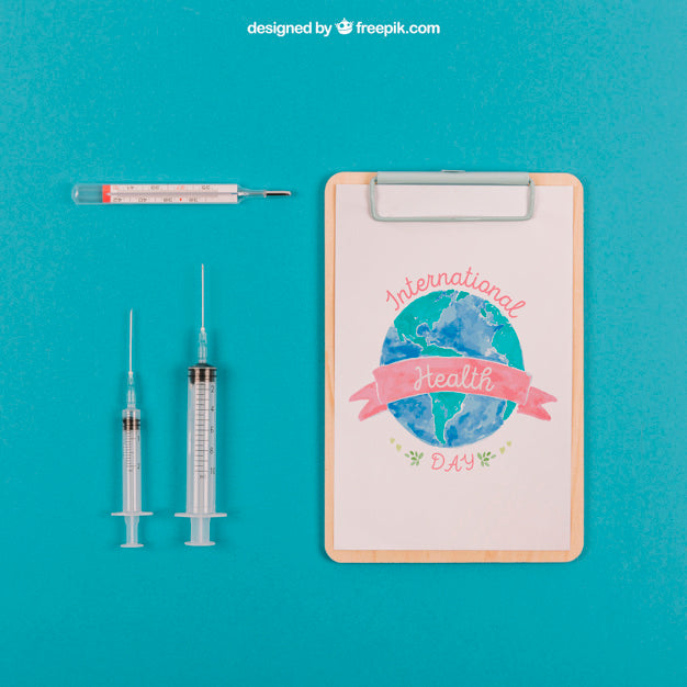 Medical Mockup With Syringes And Clipboard Psd
