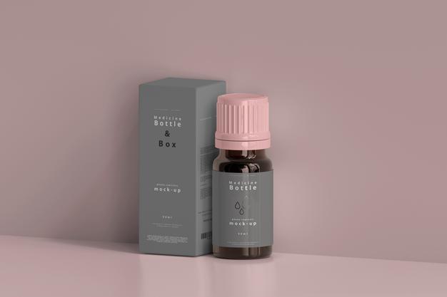 Medicine Bottle And Box Mockup Psd