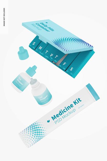 Medicine Kit Mockup, Floating Psd